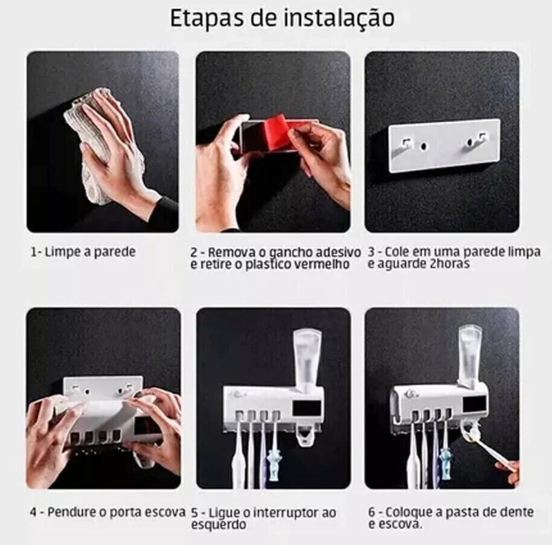Porta Escova de Dente com Esterilizador UV e Suporte para Pasta
